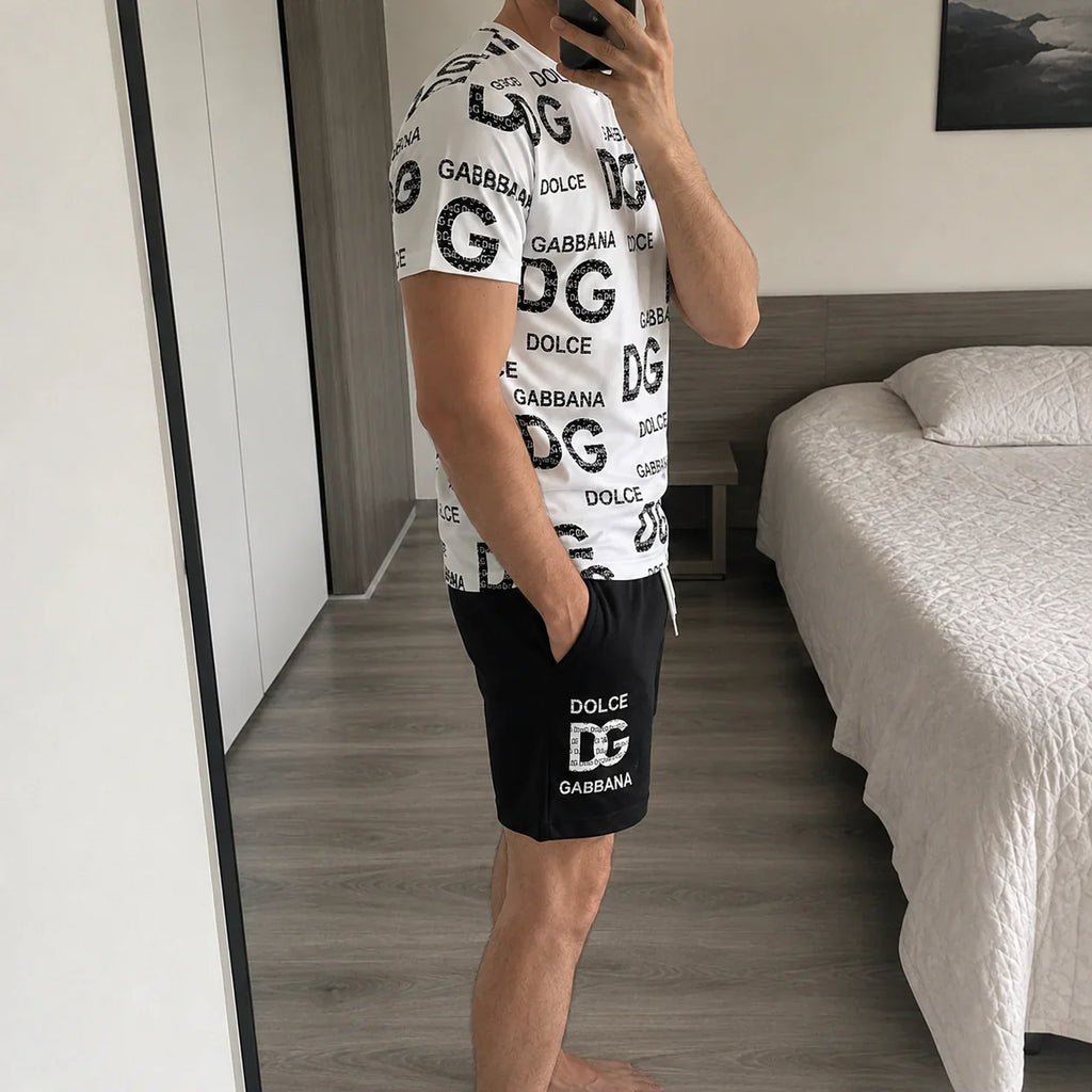Men's Fashion Printed Short Sleeve Suit 3D1026070719